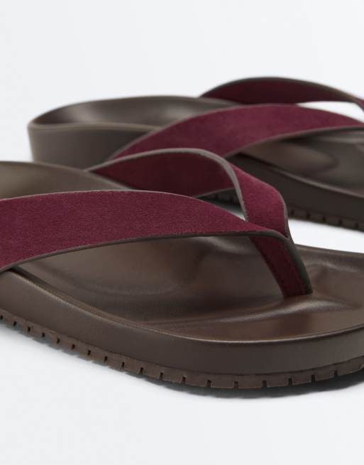 OYSHO – Vinröda sandaler i läder, 3 av 4