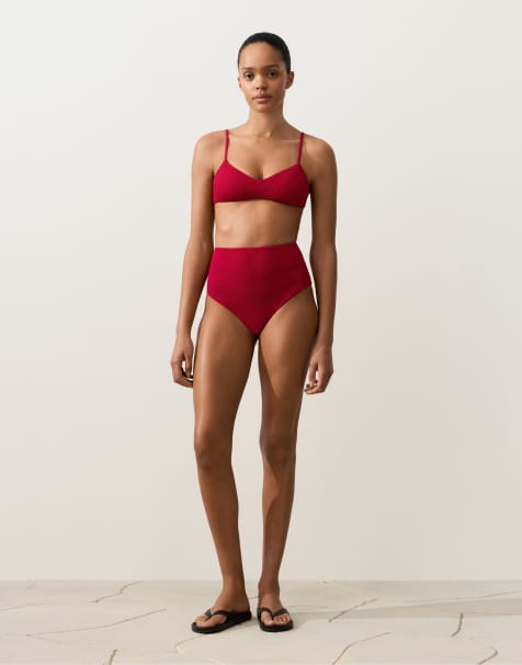 OYSHO Waffle texture bikini in bright red - view 1