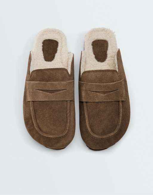 OYSHO warm gefütterte Clogs aus Wildleder in Hellblau, 3 von 5