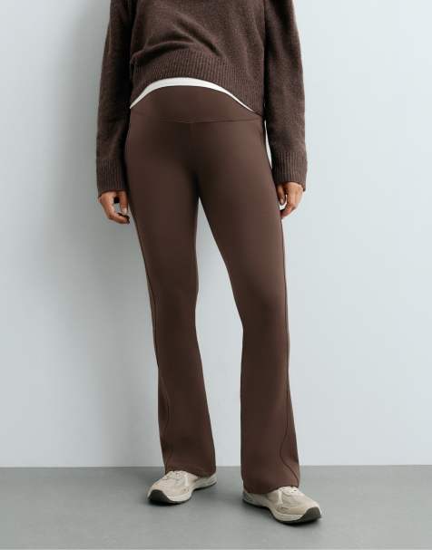 OYSHO Warm maternity flare trousers with zips in brown - view 1