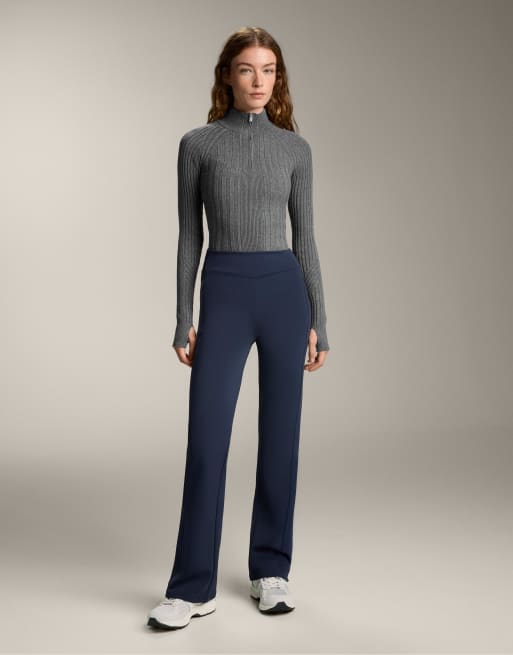 OYSHO - Warm - Pantaloni a zampa caldi blu navy a vita alta, 2 di 4