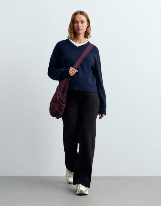 OYSHO Warm straight maternity trousers with zips in black, 2 of 6