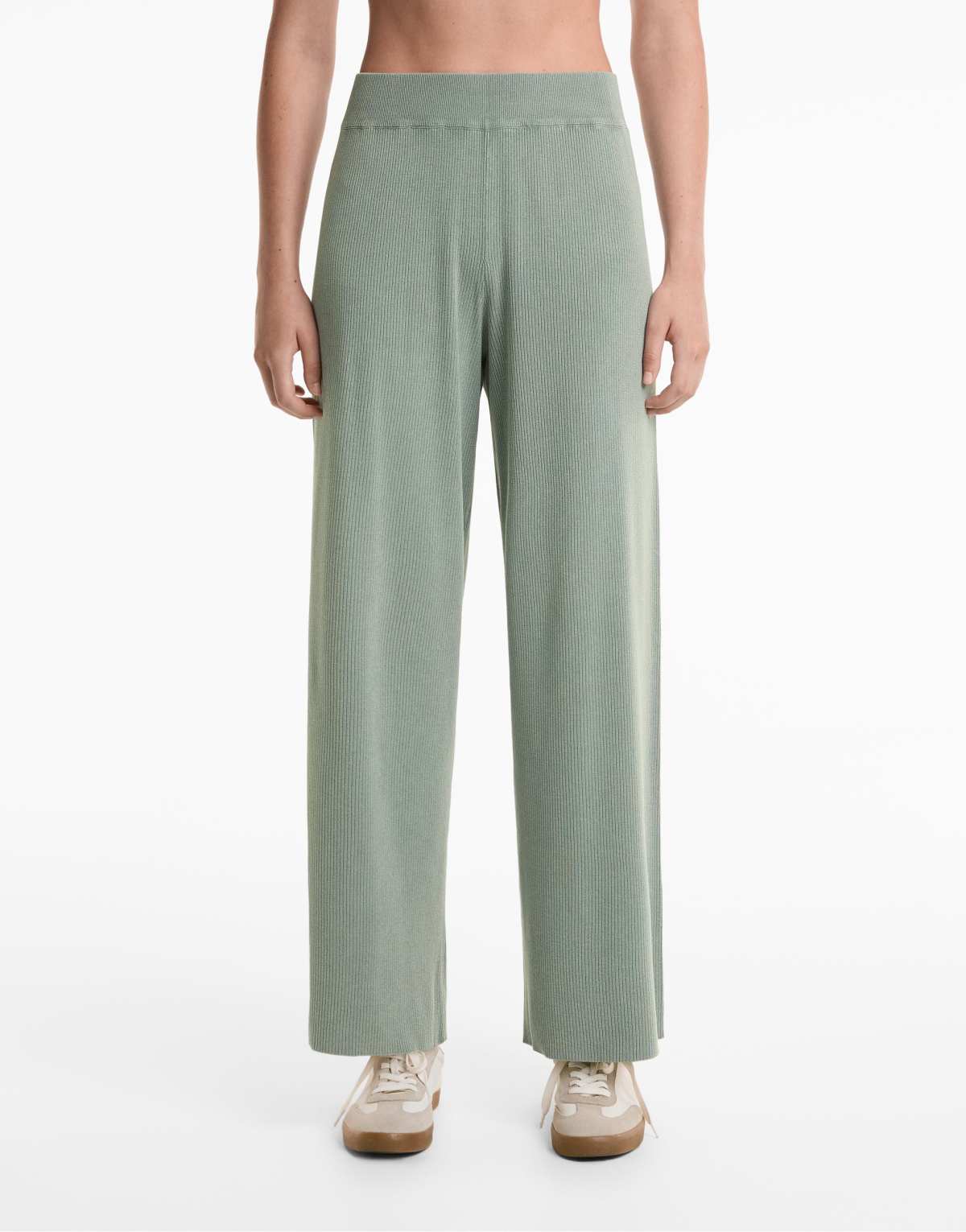 OYSHO Washed knit straight-leg trousers in blue green