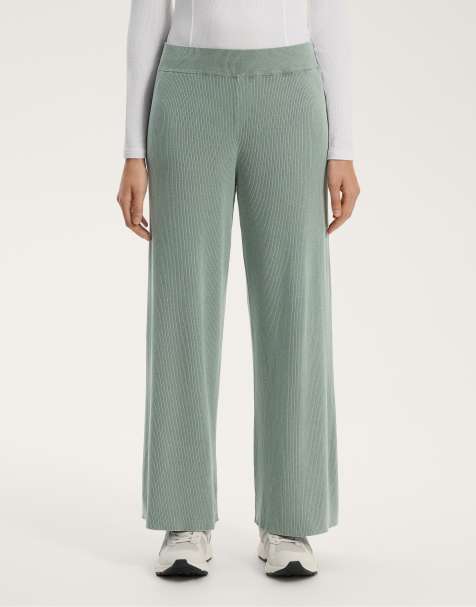 OYSHO Washed knit straight-leg trousers in blue green