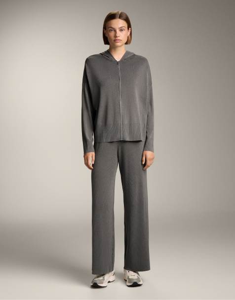 OYSHO Washed knit straight-leg trousers in washed anthracite