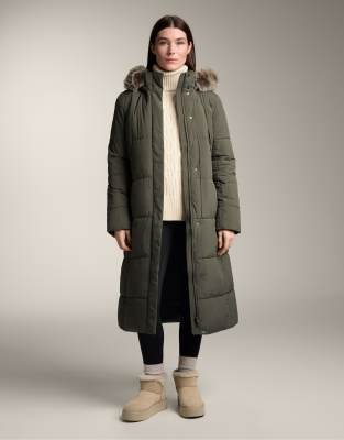 OYSHO - Wasserabweisende, wattierte Jacke aus Primaloft in Grün mit langem Schnitt