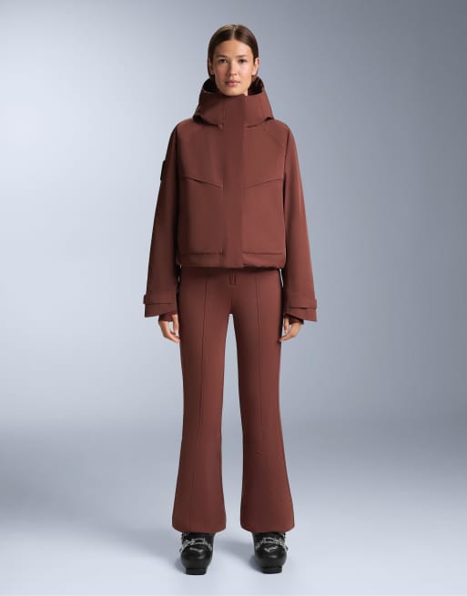 OYSHO Water-resistant high-rise flare stretch ski trousers in terracotta, 4 of 4