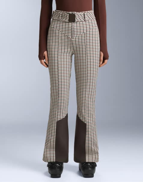 OYSHO Water-resistant printed high rise flare stretch ski trousers in light pink - view 1