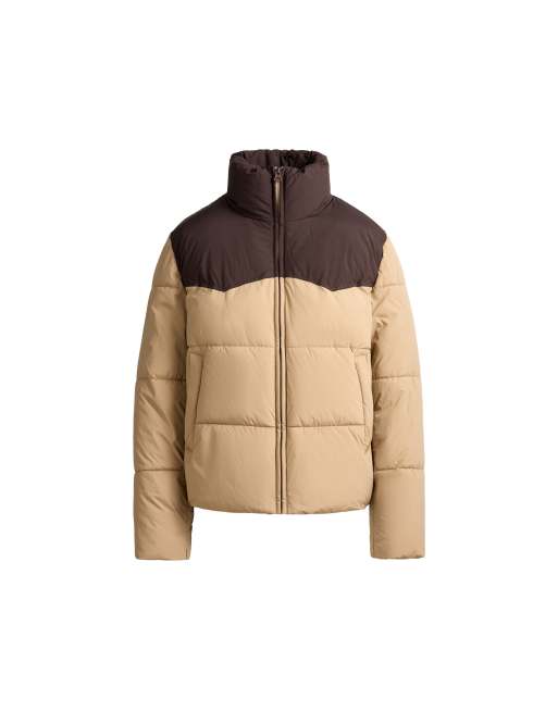OYSHO Waterrepellent contrasting primaloft® padded jacket in camel, 6 of 6