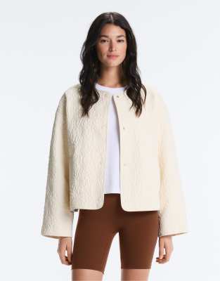 Wattierte Jacke aus Fellex Aerogel in Steinbeige mit Blumenmuster-Neutral Neutral M