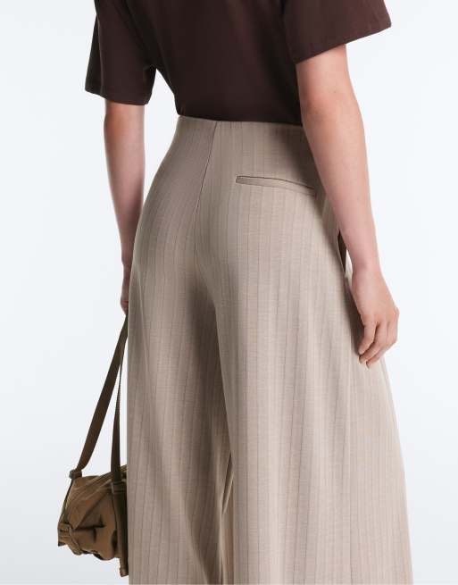 OYSHO weich anfühlende gestreifte Wide-Leg-Hose in Mink, 4 von 7