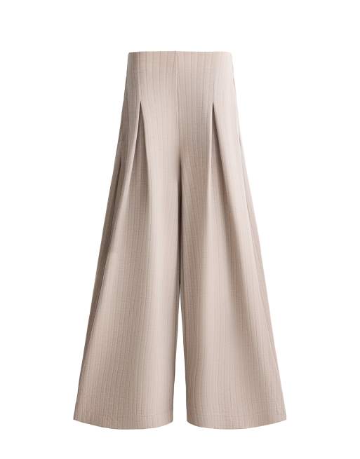 OYSHO weich anfühlende gestreifte Wide-Leg-Hose in Mink, 7 von 7