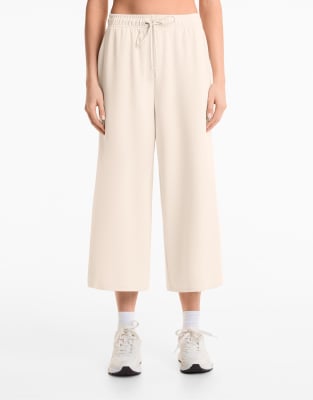 Oysho - Weiche Cropped-Hose aus Modalmix in Steinbeige mit weitem Bein-Grau