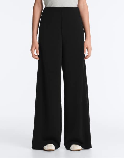 OYSHO – Weiche Hose aus Modal in Schwarz mit weitem Bein und durchbrochener Stickerei - view 1