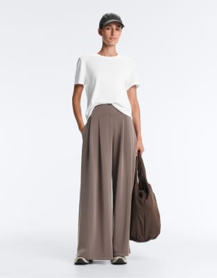OYSHO - Weiche Hose aus Modal in Taupe-Grau mit weitem Bein und Korsett-Taille