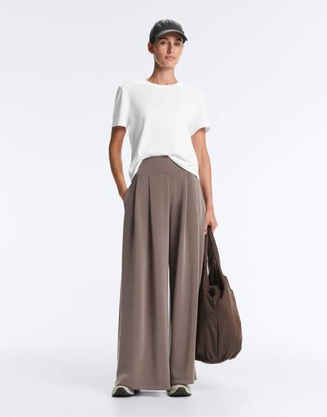 OYSHO – Weiche Hose aus Modal in Taupe-Grau mit weitem Bein und Korsett-Taille - view 1