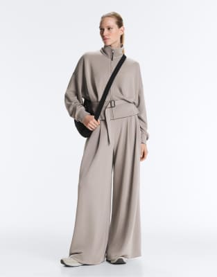 OYSHO - Weiche Modal-Hose in blassem Taupe mit weitem Bein und Korsettdetail-Grau