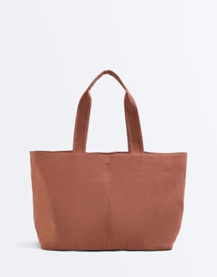 OYSHO - Weiche Shopper-Tasche in Terrakotta mit Reißverschluss-Rot