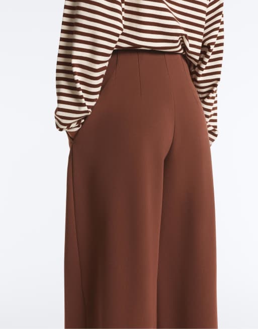 OYSHO – Weit geschnittene Pikee-Hose in Kaffeebraun mit hohem Bund, 3 von 4