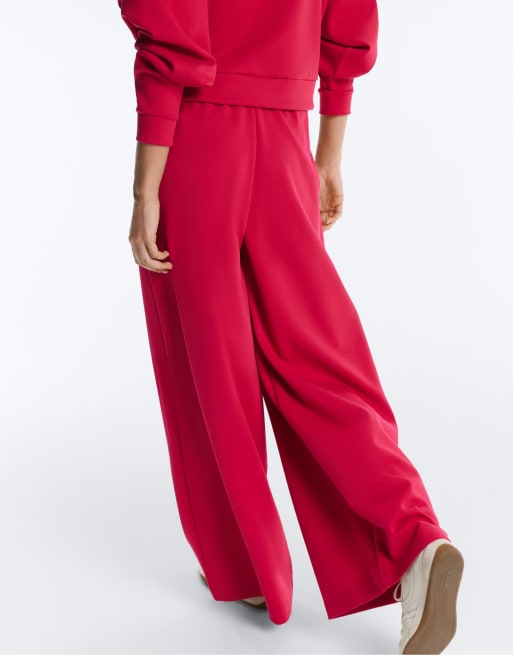 OYSHO – Weite Hose aus Pikee in Rot mit Baumwolle und Bundfalten, 4 von 4