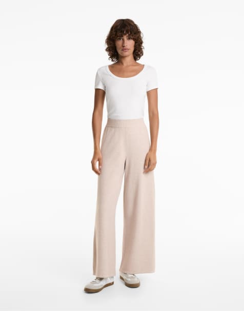 OYSHO – Weite, Hose aus Pikee-Strick in Hellrosa mit geradem Beinschnitt - view 1
