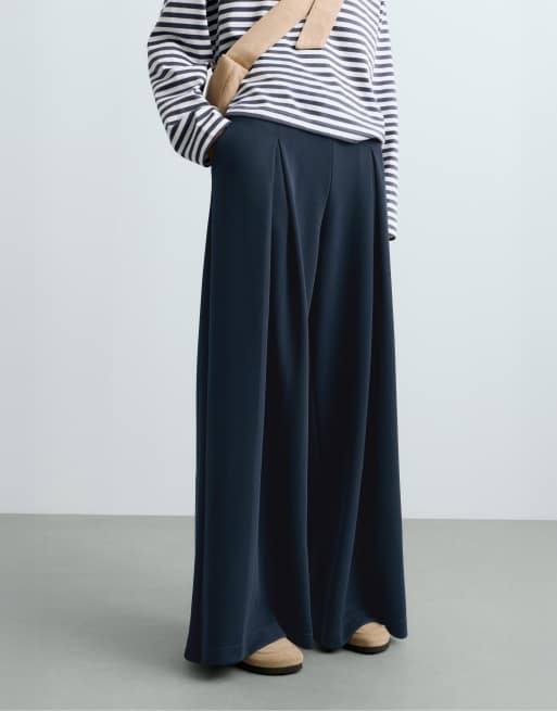 OYSHO – Weite Pikee-Hose in Marineblau mit Baumwollanteil, 2 von 5