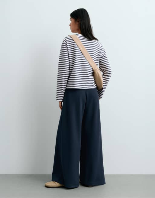 OYSHO – Weite Pikee-Hose in Marineblau mit Baumwollanteil, 4 von 5