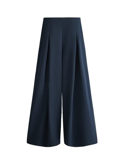 OYSHO – Weite Pikee-Hose in Marineblau mit Baumwollanteil, 5 von 5