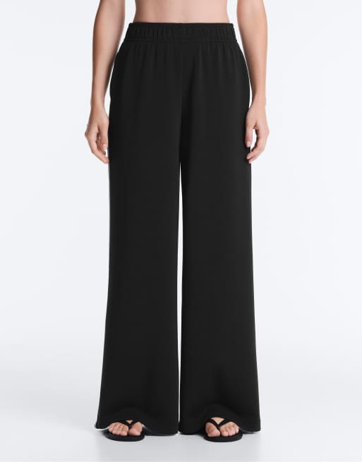 OYSHO Wide-leg modal piping trousers in black, 3 of 4