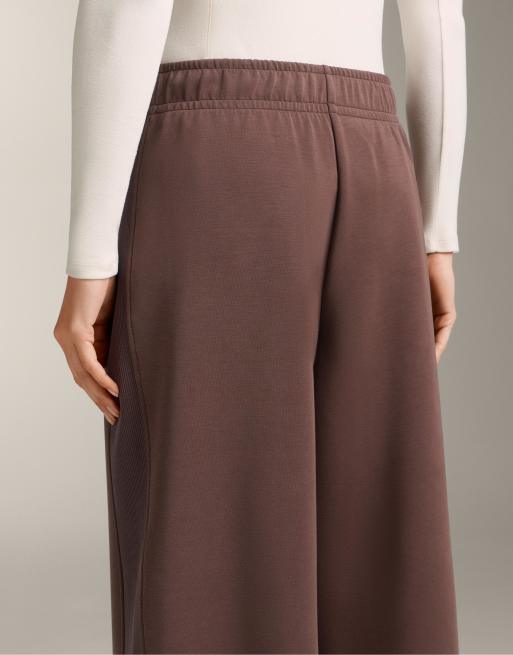 OYSHO Wide-leg rib straight trousers with brushed modal in dark brown, 3 of 4