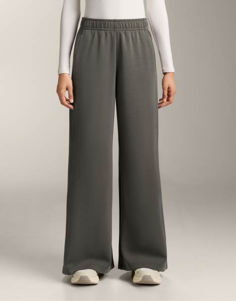 OYSHO Wide-leg straight trousers with side rib and brushed modal in dark grey - view 1