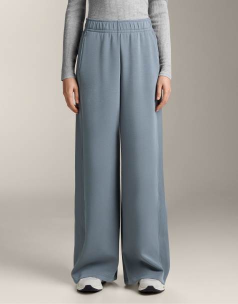 OYSHO Wide-leg straight trousers with side rib and brushed modal in grey-blue - view 1