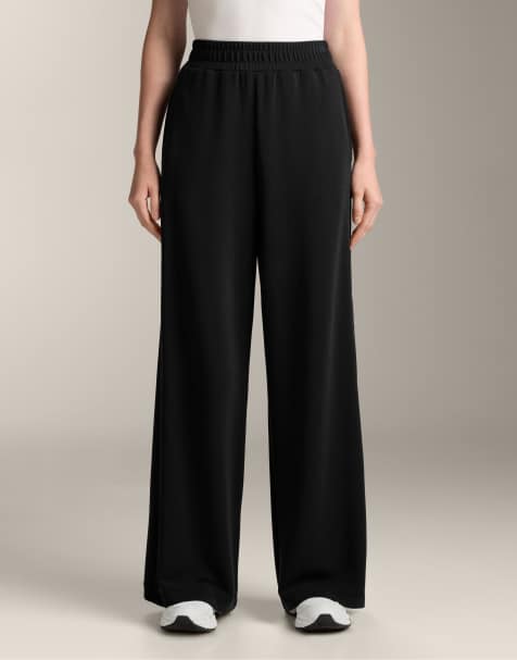 OYSHO Wide-leg straight trousers with soft-touch modal and buttons in black - view 1