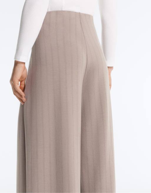 OYSHO Wide leg striped trousers with soft touch modal in pale taupe, 4 of 4