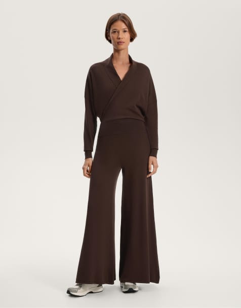 OYSHO Wide straight-leg knit trousers in brown - view 1