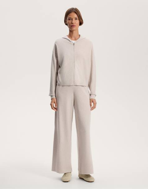 OYSHO Wide straight-leg piqué knit trousers in light pink