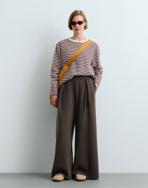 OYSHO Wide trousers with modal in brown - view 1