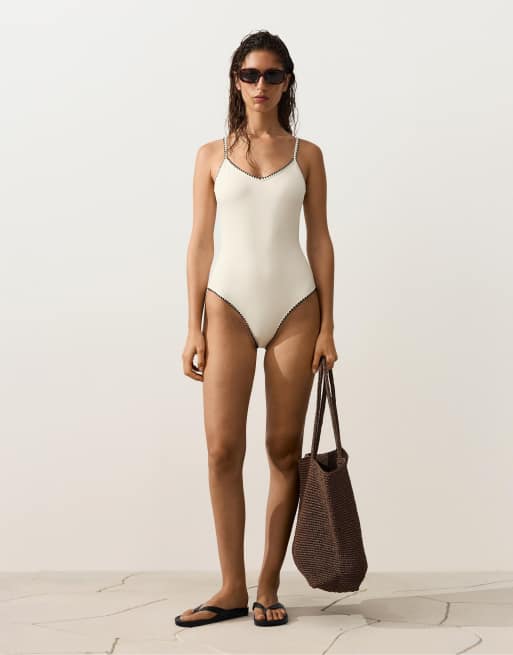 OYSHO Woven paper shopper in brown, 2 of 6