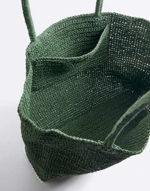OYSHO Woven paper shopper in khaki, 6 of 7