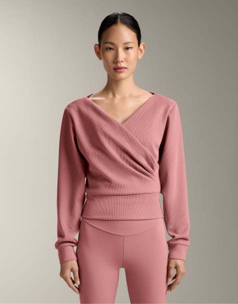 OYSHO Wrap rib brushed modal sweatshirt in pale pink - view 1