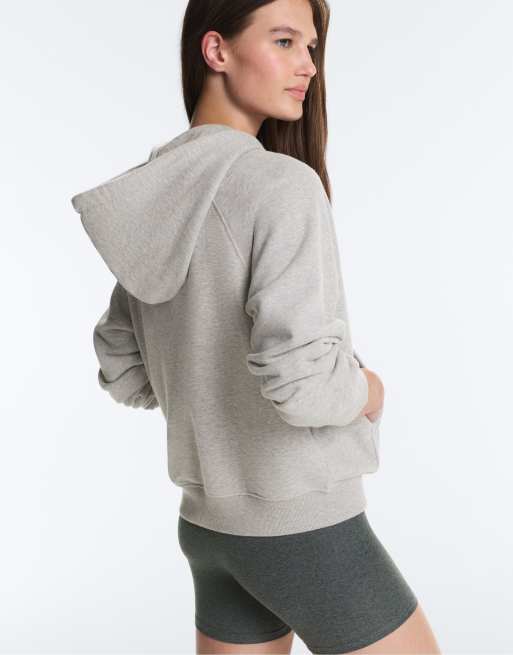 OYSHO Zip-up fleece hoodie in mid-grey melange, 5 of 7