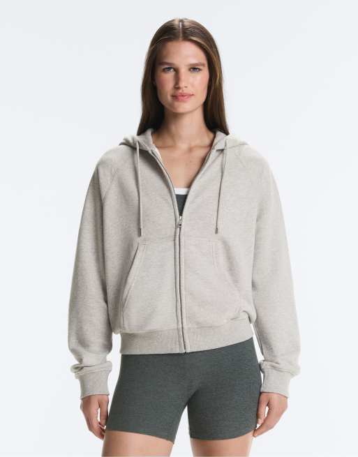 OYSHO Zip-up fleece hoodie in mid-grey melange, 6 of 7