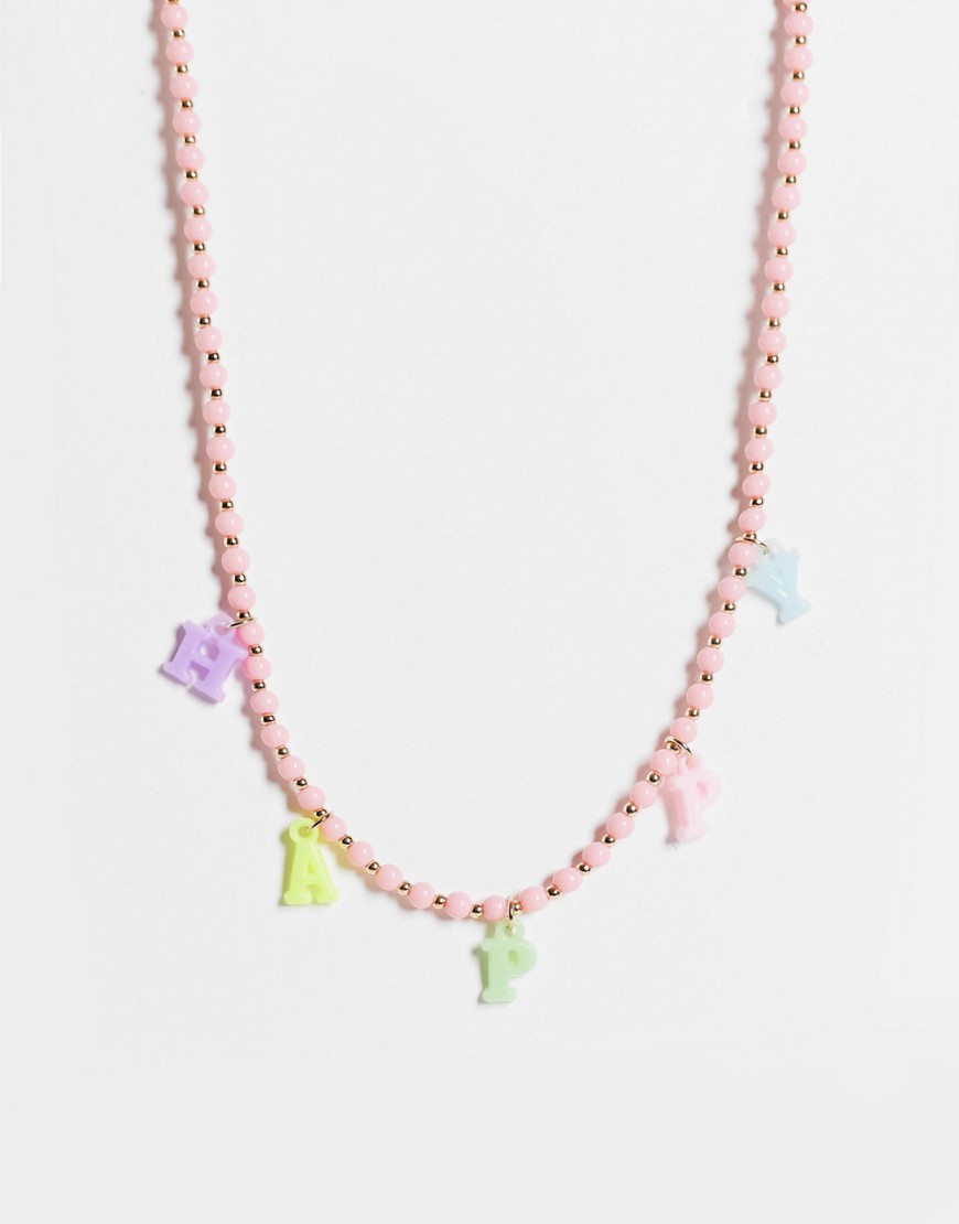 фото Ожерелье-бусы с пластиковыми буквами, составляющими слово "happy" asos design-многоцветный