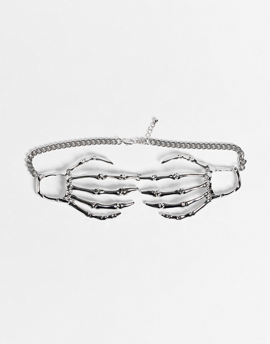 фото Ожерелье-чокер с дизайном в виде рук скелета asos design-серебряный
