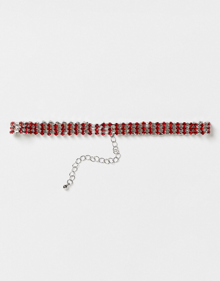 фото Ожерелье-чокер с кристаллами красного цвета asos design-красный