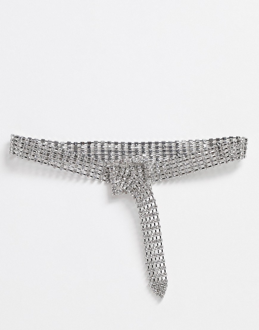 фото Ожерелье-чокер в виде ремня из страз с пряжкой glamorous-серебряный