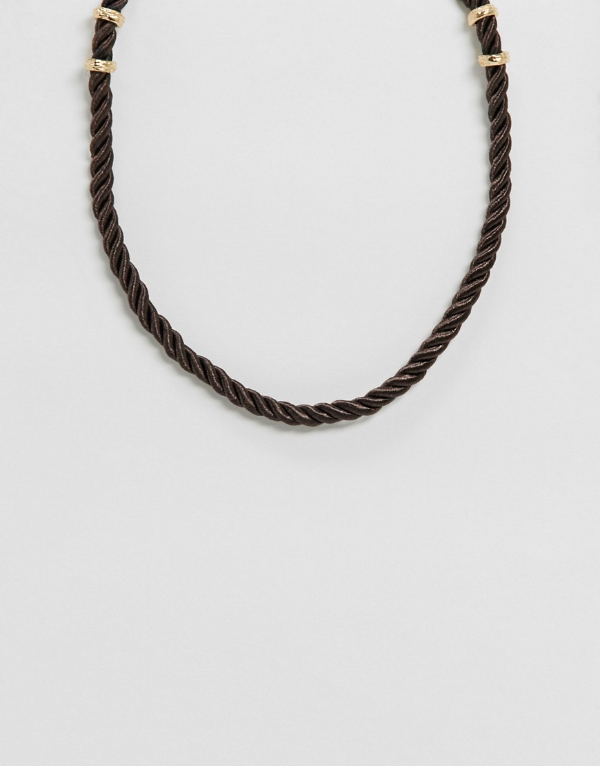 фото Ожерелье из витого шнура с золотистыми вставками под бамбук asos design-золотой