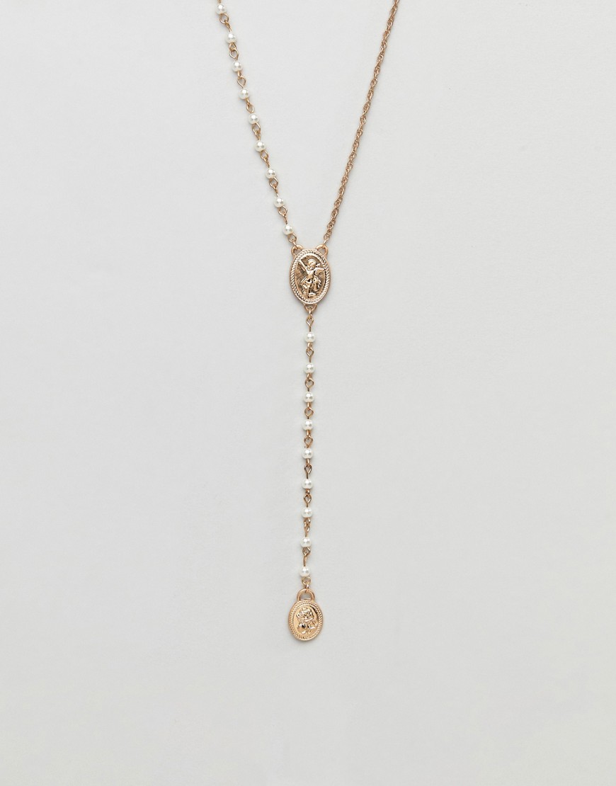 фото Ожерелье с искусственным жемчугом и подвеской asos design-золотой