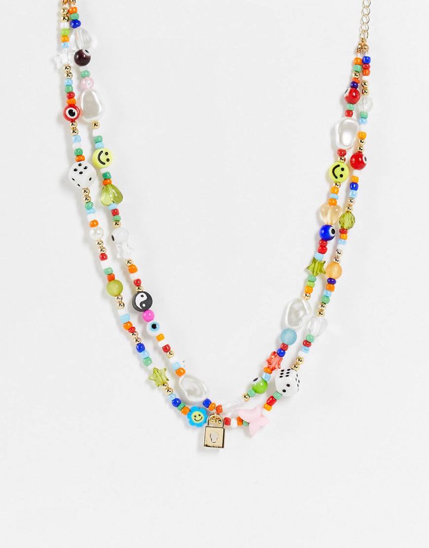 фото Ожерелье в несколько рядов из разноцветных бусин и искусственного жемчуга pieces-разноцветный