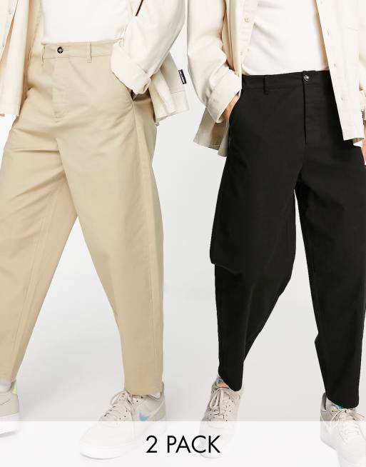 Pack ahorro de 2 chinos de color piedra y negro de corte tapered extragrande de ASOS DESIGN